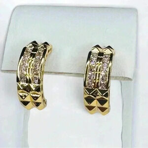 14K Gold Stone Pave Hoop Earrings